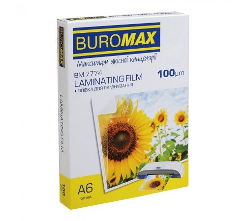 Плівка для ламінування Buromax (BM.7774) глянцева, А6, 100мк, 100 шт