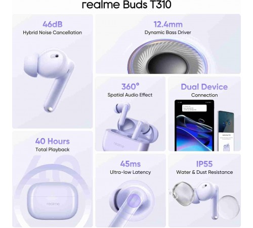 Bluetooth-гарнітура Realme Buds T310 Monet Purple Bluetooth-гарнітура Realme Buds T310 Monet Purple