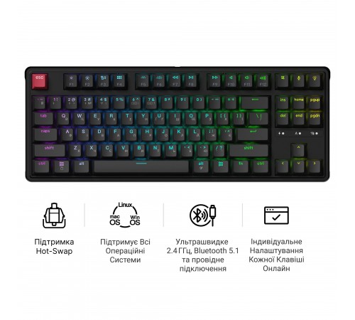 Клавіатура бездротова Keychron C3 Max Super Red Switch Black RGB (C3M-H1-UA)