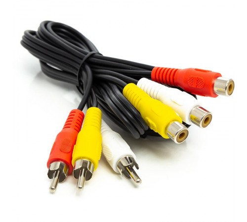 Кабель PowerPlant (CA912049) 3хRCA(M)-3хRCA(F), 1м Black