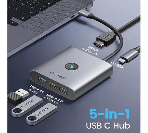 USB-хаб Orico FAX3-5P-GY-EP USB Type-C 3-в-1 Grey (CA914227) USB-хаб Orico FAX3-5P-GY-EP USB Type-C 3-в-1 Grey (CA914227)