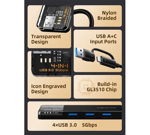 USB-хаб Cabletime CB03B USB Type-C 4-в-1