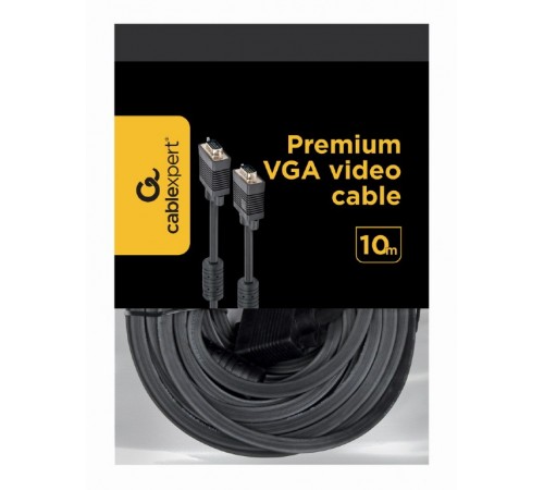 Кабель Cablexpert VGA - VGA (M/M), HD15, з 2-ма фер. кільцями, чорний, 10 м (CC-PPVGA-10M-B) пакет