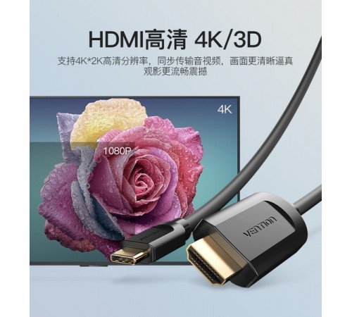 Адаптер-кабель Vention USB Type-C - HDMI (M/M), 2 м, Black (CGUBH)