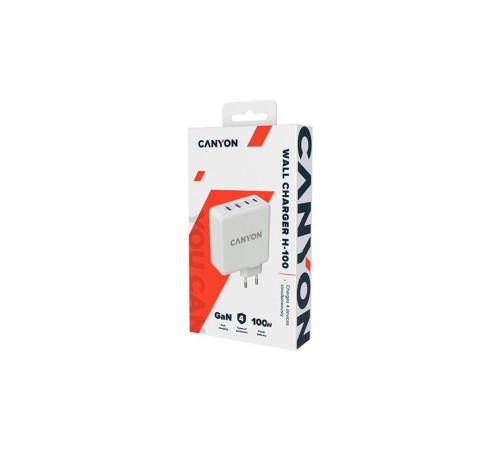 Мережевий зарядний пристрій Canyon H-100 (4USB) GaN PD 100W QC3.0 White (CND-CHA100W01) Мережевий зарядний пристрій Canyon H-100 (4USB) GaN PD 100W QC3.0 White (CND-CHA100W01)
