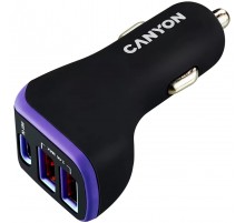 Автомобильний зарядний пристрій Canyon C-08 (3USB, 2.4A) Black Purple (CNE-CCA08PU)