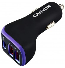 Автомобильний зарядний пристрій Canyon C-08 (3USB, 2.4A) Black Purple (CNE-CCA08PU)