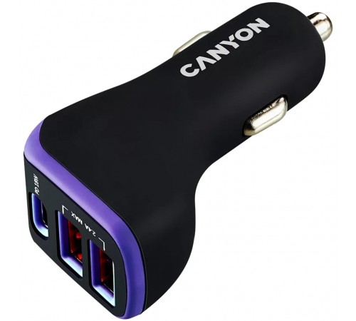Автомобильний зарядний пристрій Canyon C-08 (3USB, 2.4A) Black Purple (CNE-CCA08PU) Автомобильний зарядний пристрій Canyon C-08 (3USB, 2.4A) Black Purple (CNE-CCA08PU)