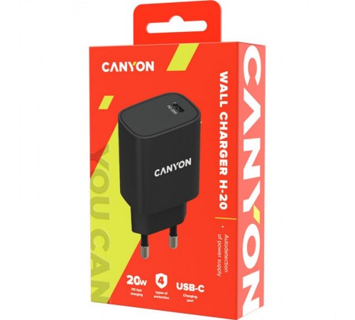 Мережевий зарядний пристрій Canyon H-20-02 (1USB, 3A) PD Black (CNE-CHA20B02) Мережевий зарядний пристрій Canyon H-20-02 (1USB, 3A) PD Black (CNE-CHA20B02)