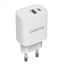 Мережевий зарядний пристрій Canyon H-20-04 (2USB, 3A) PD, QC3.0 White (CNE-CHA20W04)
