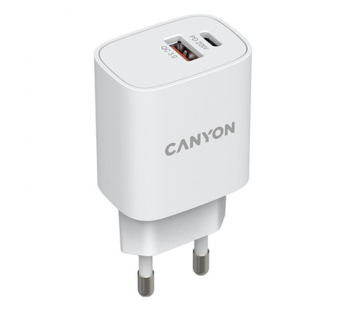 Мережевий зарядний пристрій Canyon H-20-04 (2USB, 3A) PD, QC3.0 White (CNE-CHA20W04) Мережевий зарядний пристрій Canyon H-20-04 (2USB, 3A) PD, QC3.0 White (CNE-CHA20W04)