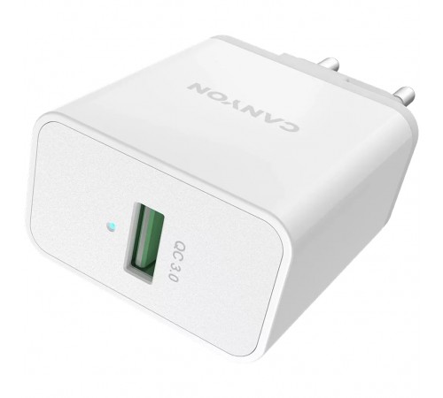 Мережевий зарядний пристрій Canyon H-24 (1USBх3A) QC3.0 White (CNE-CHA24W) Мережевий зарядний пристрій Canyon H-24 (1USBх3A) QC3.0 White (CNE-CHA24W)