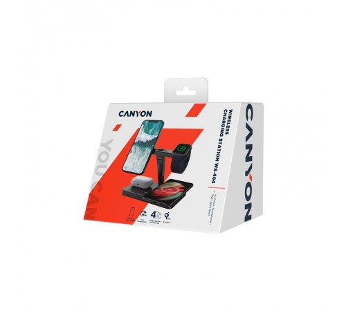 Бездротовий зарядний пристрій Canyon WS-404 15W 4in1 Black (CNS-WCS404B) Бездротовий зарядний пристрій Canyon WS-404 15W 4in1 Black (CNS-WCS404B)