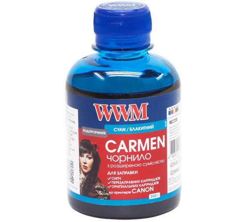Чорнило WWM Universal Carmen для Сanon серій PIXMA iP/iX/MP/MX/MG Cyan (CU/C) 200г Чорнило WWM Universal Carmen для Сanon серій PIXMA iP/iX/MP/MX/MG Cyan (CU/C) 200г