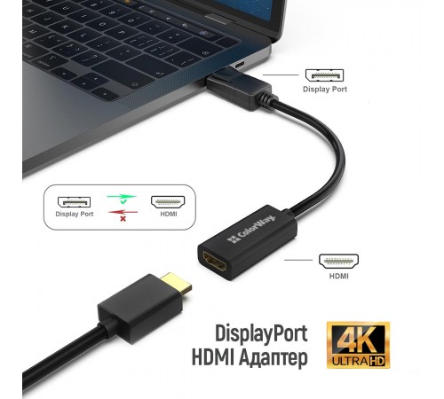 Адаптер Colorway DisplayPort - HDMI (M/F) 4K/30 Гц Black (CW-AD-DPHD)