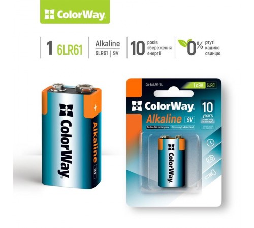Батарейка ColorWay Alkaline Power Krona/6LR61 BL 1шт Батарейка ColorWay Alkaline Power Krona/6LR61 BL 1шт