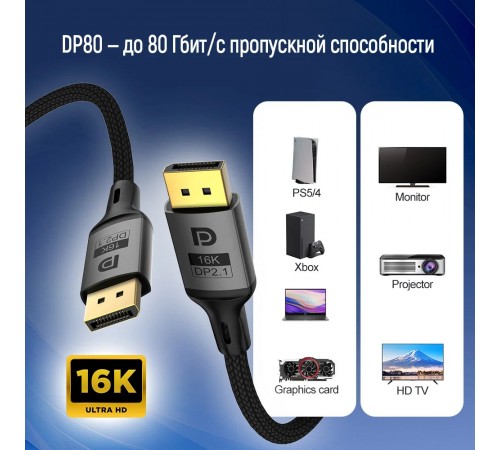 Кабель ColorWay DisplayPort-DisplayPort V2.1 16K 1.5м, Black (CW-CBDP091-BK)
