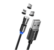 Кабель ColorWay USB - Lightning + micro USB + USB Type-C (M/M), Magnetic Rotation 540°, 2.4 А, 1 м, Black (CW-CBUU037-BK)