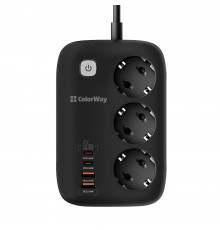 Фільтр живлення ColorWay CW-CHE34PDB GaN3 Pro PD 65W (2USB-A + 2 TYPE-C) 3 розетки, 4 USB, 2 м, чорний