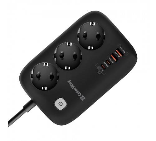 Фільтр живлення ColorWay CW-CHE34PDB GaN3 Pro PD 65W (2USB-A + 2 TYPE-C) 3 розетки, 4 USB, 2 м, чорний