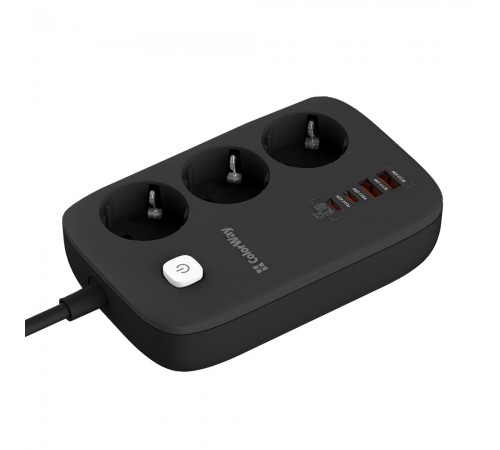 Фільтр живлення ColorWay CW-CHE34PDB GaN3 Pro PD 65W (2USB-A + 2 TYPE-C) 3 розетки, 4 USB, 2 м, чорний