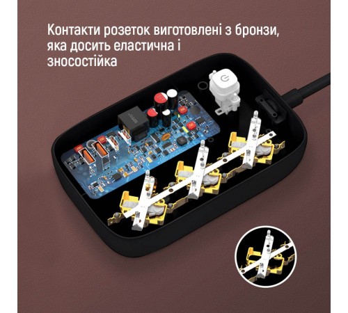 Фільтр живлення ColorWay CW-CHE34PDB GaN3 Pro PD 65W (2USB-A + 2 TYPE-C) 3 розетки, 4 USB, 2 м, чорний