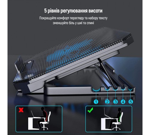 Охолоджуюча пiдставка для ноутбука ColorWay Cooling Laptop Q100, 10-17” (CW-CLQ100)