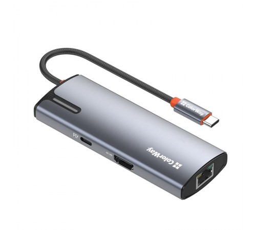 Док-станція СolorWay USB-C 6-в-1 Type C PD 100W/USB3.0х3/HDMI 4К/RJ45 (CW-HUB02)