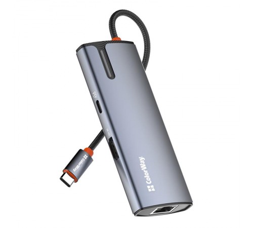 Док-станція СolorWay USB-C 6-в-1 Type C PD 100W/USB3.0х3/HDMI 4К/RJ45 (CW-HUB02)