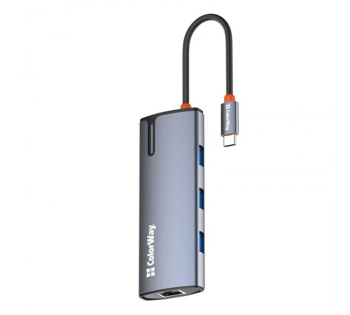 Док-станція СolorWay USB-C 6-в-1 Type C PD 100W/USB3.0х3/HDMI 4К/RJ45 (CW-HUB02)
