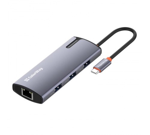 Док-станція СolorWay USB-C 6-в-1 Type C PD 100W/USB3.0х3/USB2.0/RJ45 (CW-HUB03)
