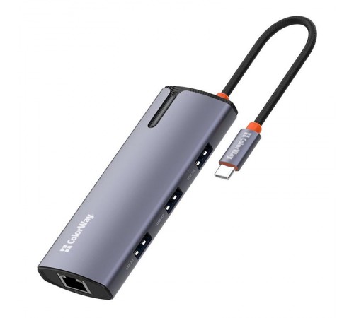 Док-станція СolorWay USB-C 6-в-1 Type C PD 100W/USB3.0х3/USB2.0/RJ45 (CW-HUB03)