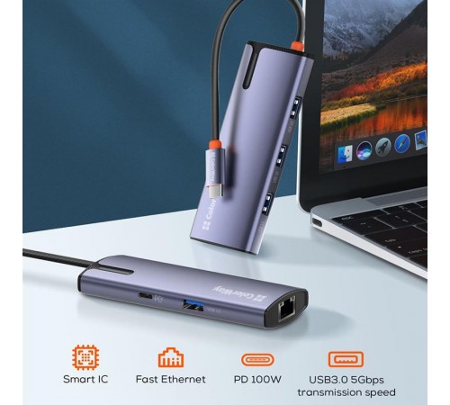 Док-станція СolorWay USB-C 6-в-1 Type C PD 100W/USB3.0х3/USB2.0/RJ45 (CW-HUB03)