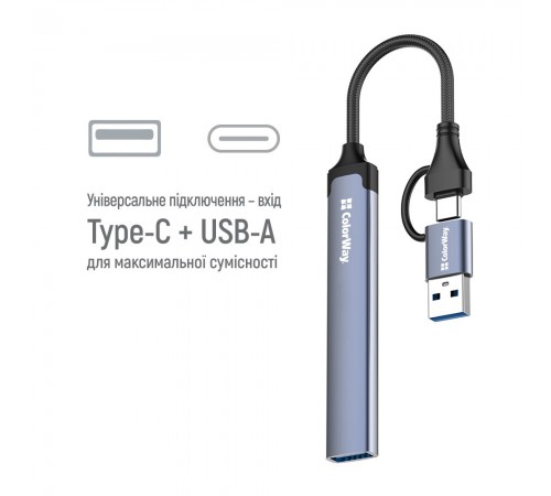 USB-хаб СolorWay USB Type-A/USB Type-C 4-в-1 (CW-HUB06)
