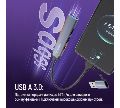 USB-хаб СolorWay USB Type-A/USB Type-C 4-в-1 (CW-HUB06)