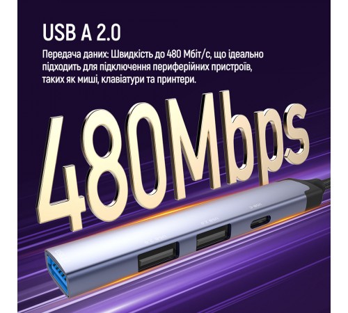 USB-хаб СolorWay USB Type-A/USB Type-C 4-в-1 (CW-HUB06)