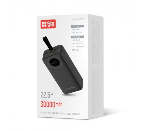 Універсальна мобільна батарея ColorWay EnergyPlus 30000mAh Black (CW-PB300LPB4BK-PDD)