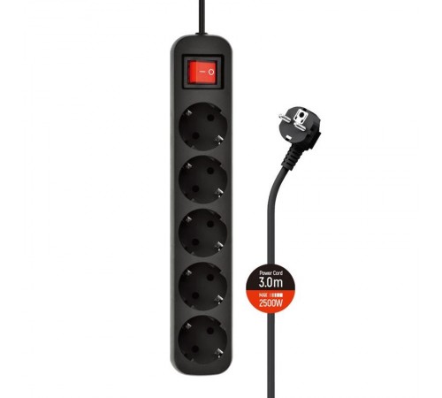 Фільтр живлення СolorWay (CW-PSEA53BK) 5 розеток, 3м, Black