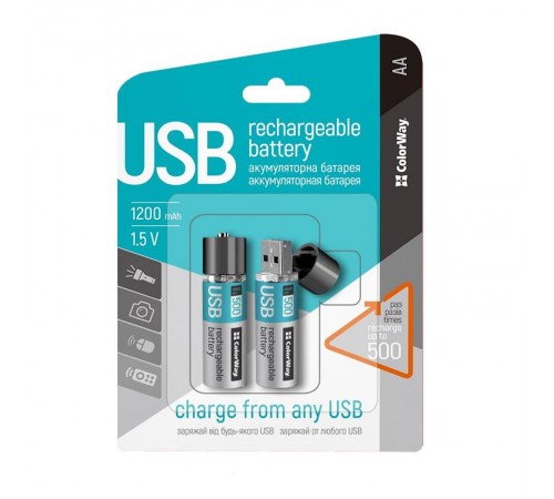 Акумулятор USB ColorWay AA/HR06 Li-Pol 1200 mAh BL 2шт