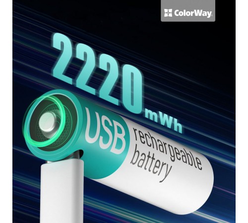 Акумулятор USB-C ColorWay (CW-UBAA-10) AA/HR06 Li-Pol 2220 mAh BL 2шт Акумулятор USB-C ColorWay (CW-UBAA-10) AA/HR06 Li-Pol 2220 mAh BL 2шт