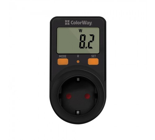 Енергометр цифровий (W/V/A/C/KWh) СolorWay для розетки (16A/3680W) (CW-VM16-01D)