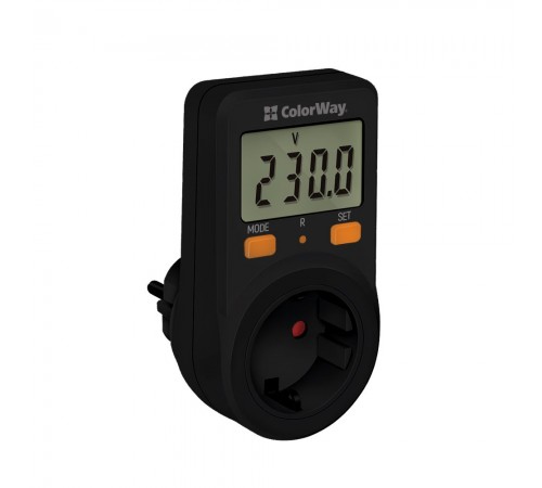 Енергометр цифровий (W/V/A/C/KWh) СolorWay для розетки (16A/3680W) (CW-VM16-01D)