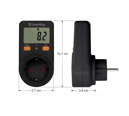 Енергометр цифровий (W/V/A/C/KWh) СolorWay для розетки (16A/3680W) (CW-VM16-01D)