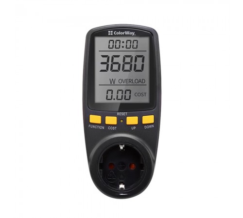 Енергометр цифровий (W/V/A/C/Hz/KWh) СolorWay для розетки (16A/3680W) (CW-VM16-02D) Енергометр цифровий (W/V/A/C/Hz/KWh) СolorWay для розетки (16A/3680W) (CW-VM16-02D)