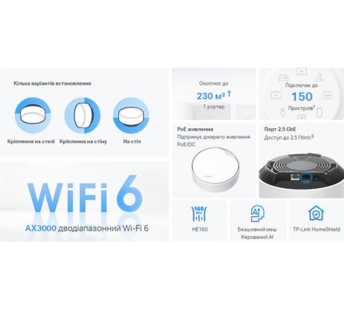 WiFi Mesh-система TP-Link Deco X50 PoE(1-pack) WiFi Mesh-система TP-Link Deco X50 PoE(1-pack)