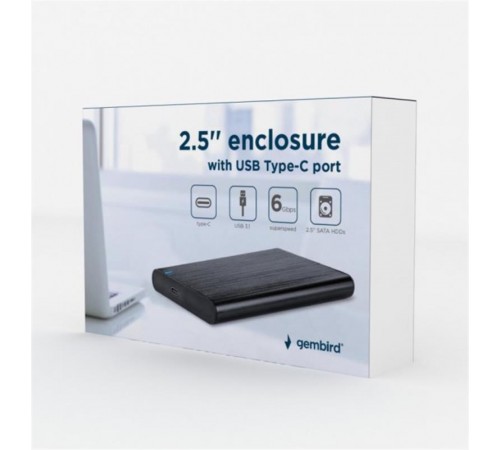 Зовнішня кишеня Gembird SATA HDD 2.5", USB 3.1, алюміній, Black (EE2-U3S-6)