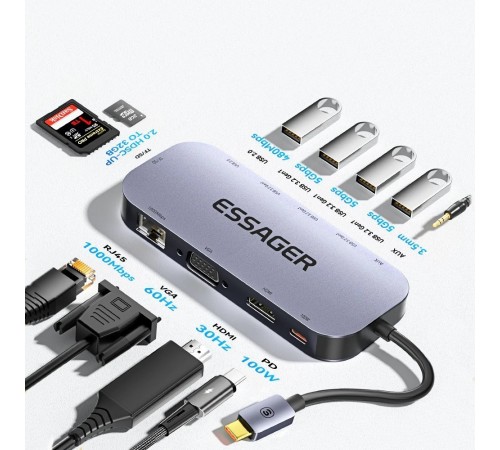 USB-хаб Essager Marble Harp 11 in 1 USB-C Hub (EHB11-FQ0G-Z)