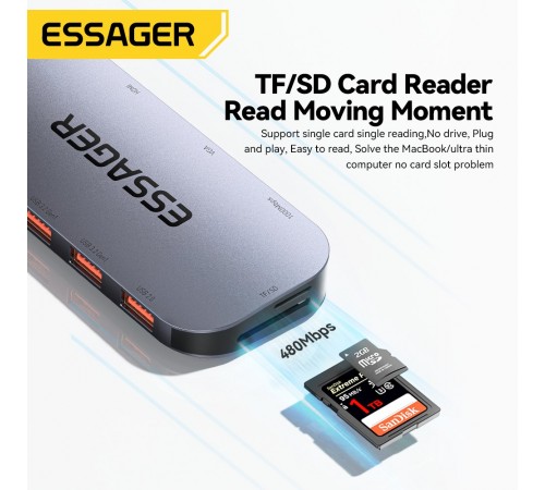 USB-хаб Essager Marble Harp 11 in 1 USB-C Hub (EHB11-FQ0G-Z)