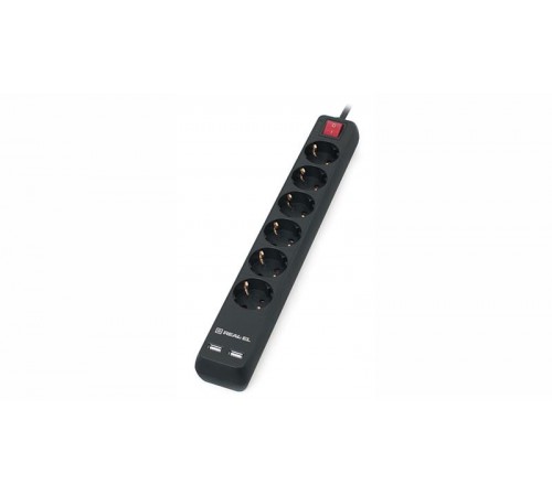 Фільтр живлення REAL-EL RS-6 Protect USB 3m Black