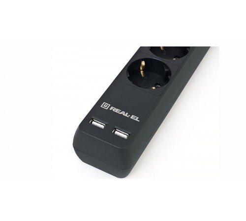Фільтр живлення REAL-EL RS-6 Protect USB 3m Black